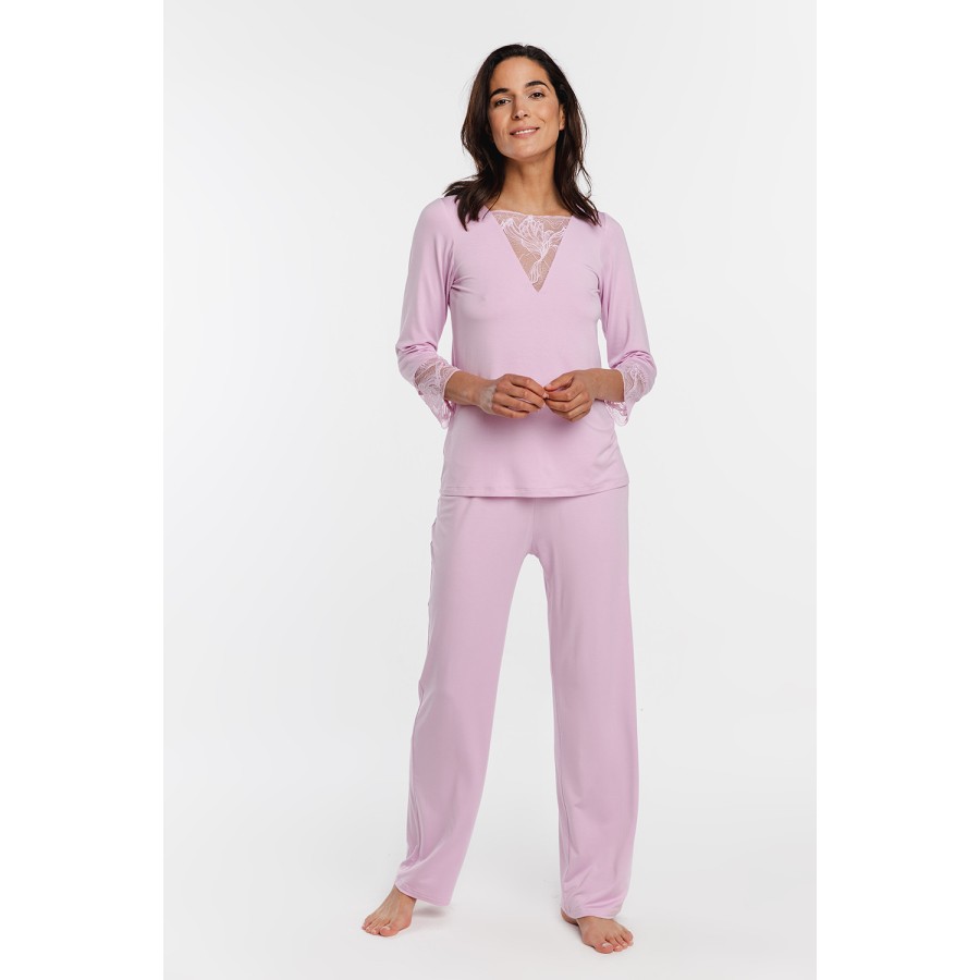 Pijama set mujer color rosa espalda completa
